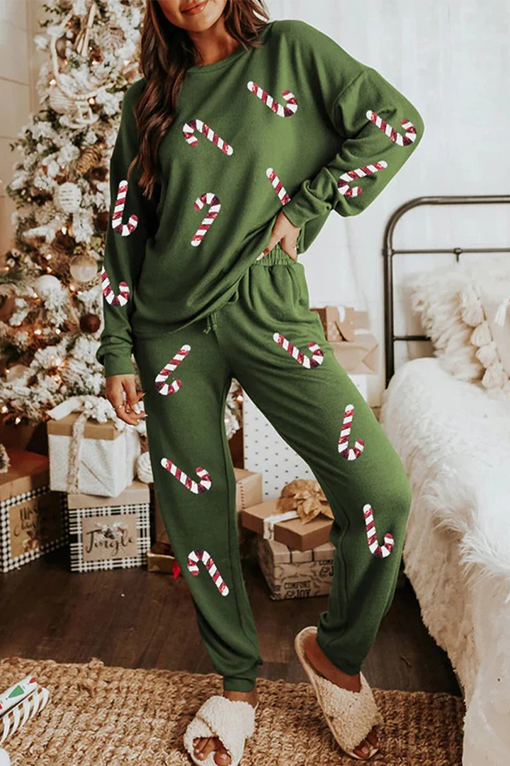 Mune | Casual Party Santa Christmas Tree Candy Sequins Lace O-Neck Long Sleeve Two Pieces (3 Colors)
