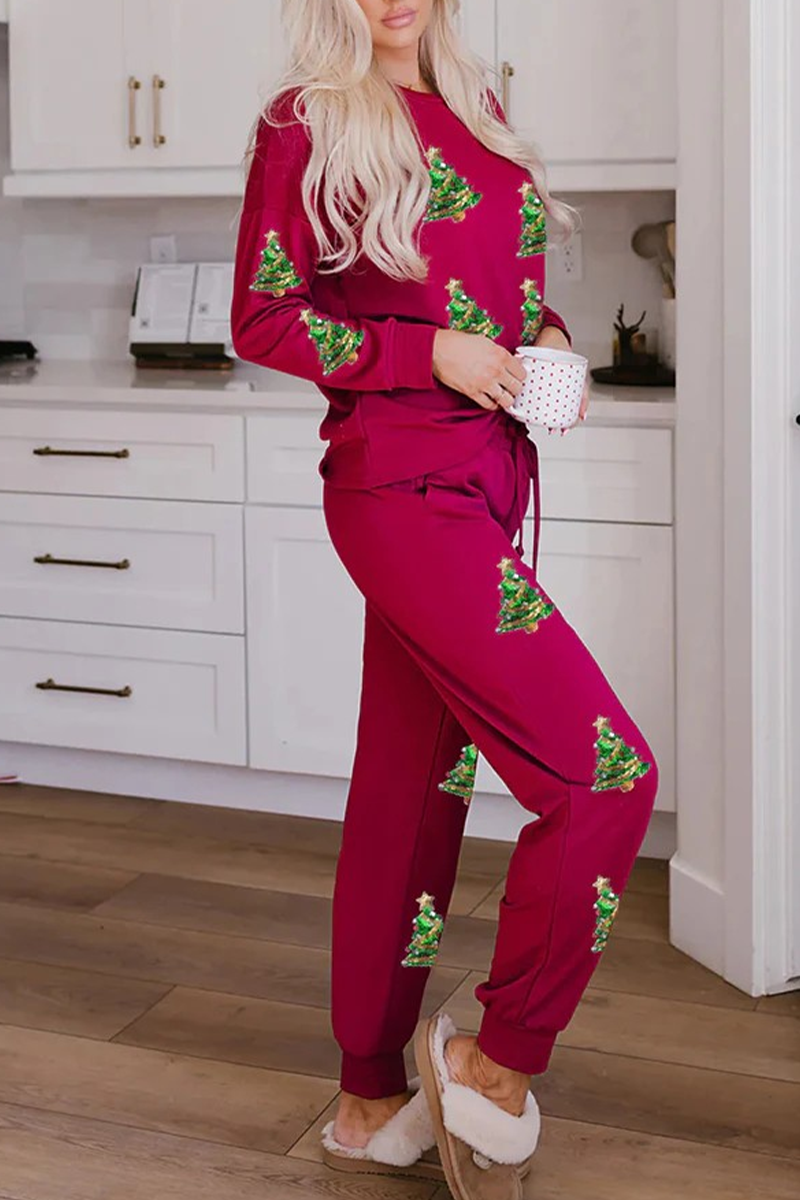 Mune | Casual Party Santa Christmas Tree Candy Sequins Lace O-Neck Long Sleeve Two Pieces (3 Colors)