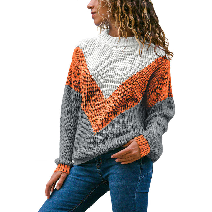 Women's chunky knit pullover with chevron design, round neckline and ribbed cuffs Mune Fashion