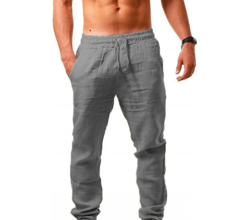 Men's lightweight linen pants with elastic waistband tapered cut Mune Fashion