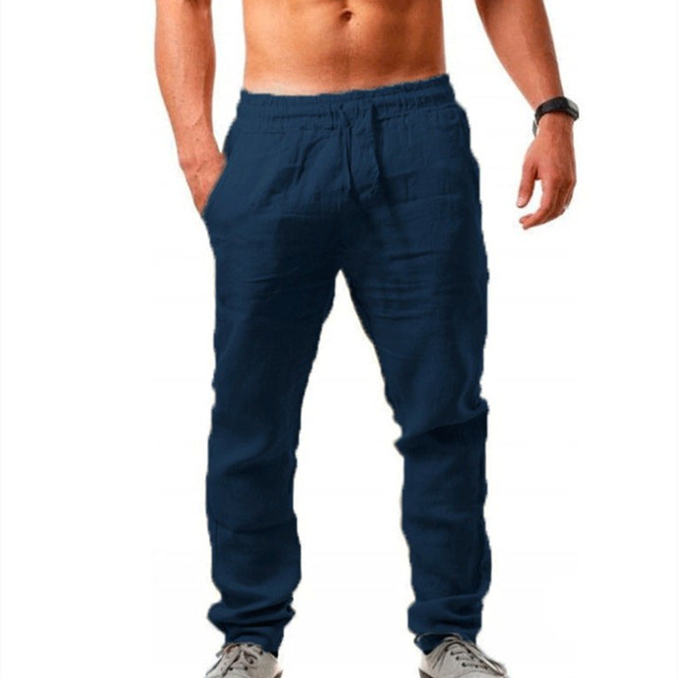Men's lightweight linen pants with elastic waistband tapered cut Mune Fashion