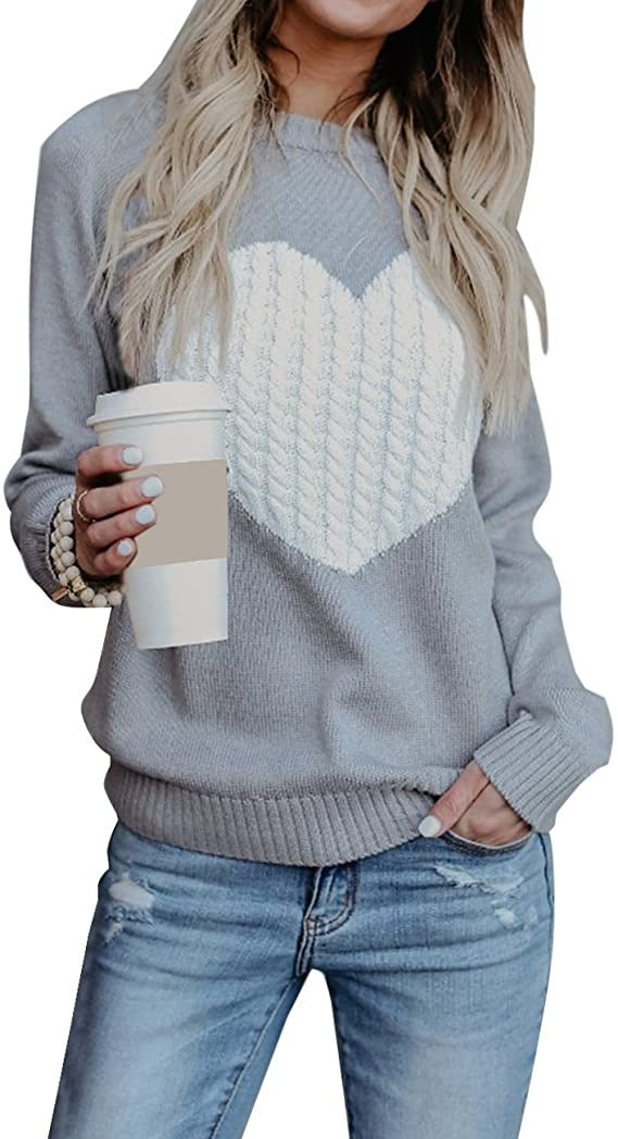 Ladies' knitted sweater with heart application, ribbed cuffs, and casual fit Mune Fashion
