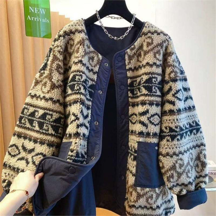 Reversible jacket with lambskin look
