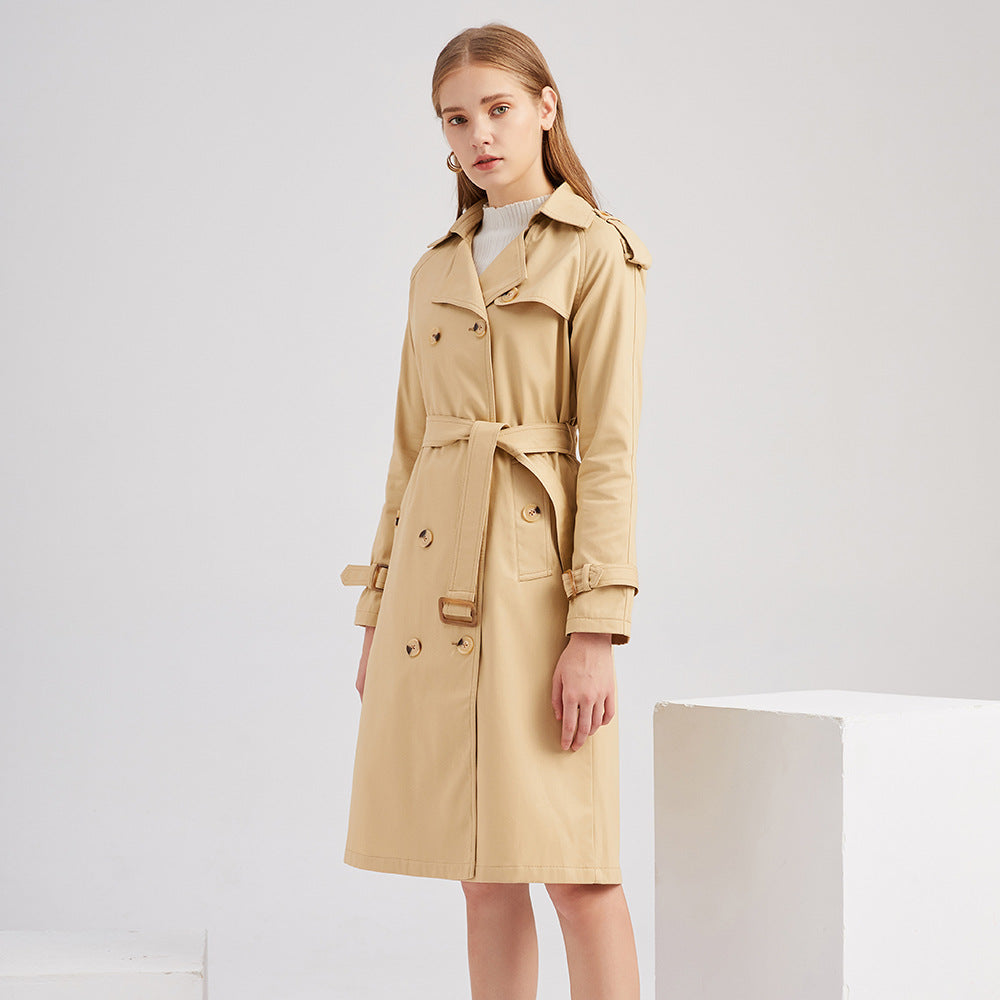 Women's nan trench coat with double-breasted button placket, waist belt and shoulder tabs Mune Fashion