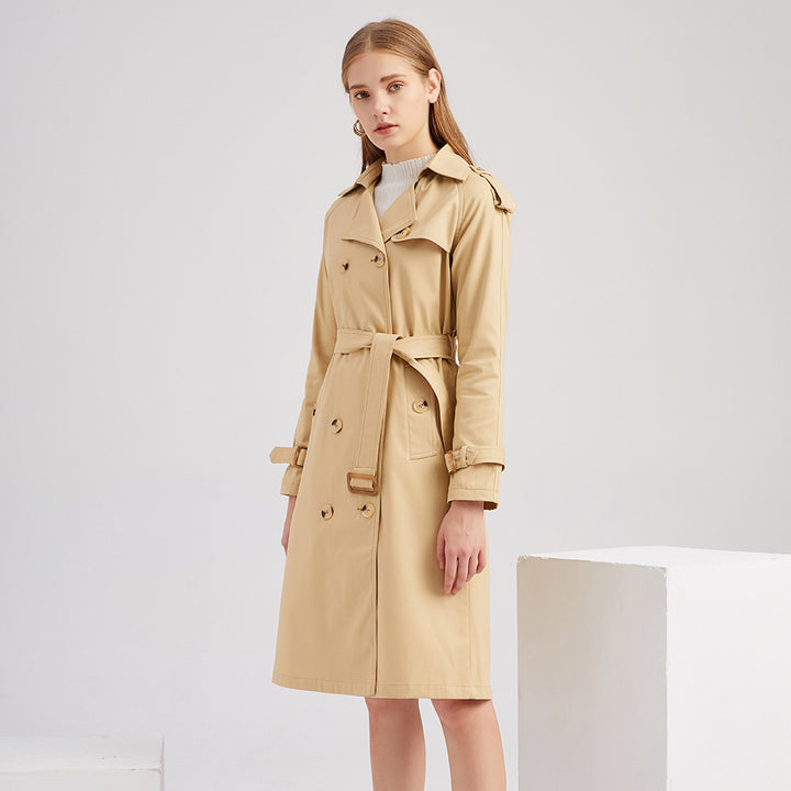 Women's nan trench coat with double-breasted button placket, waist belt and shoulder tabs Mune Fashion