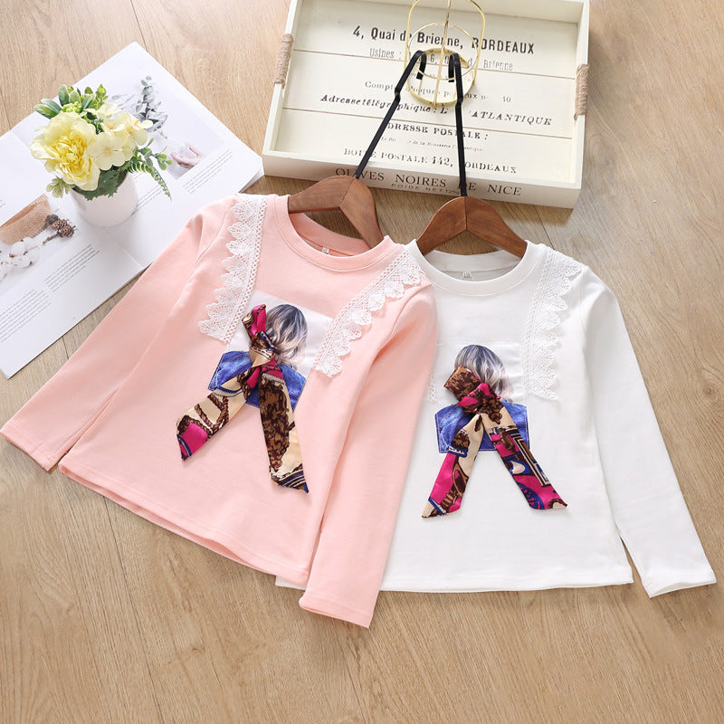 Girl's long-sleeve shirt with playful lace trim and trendy bow detail Mune Fashion