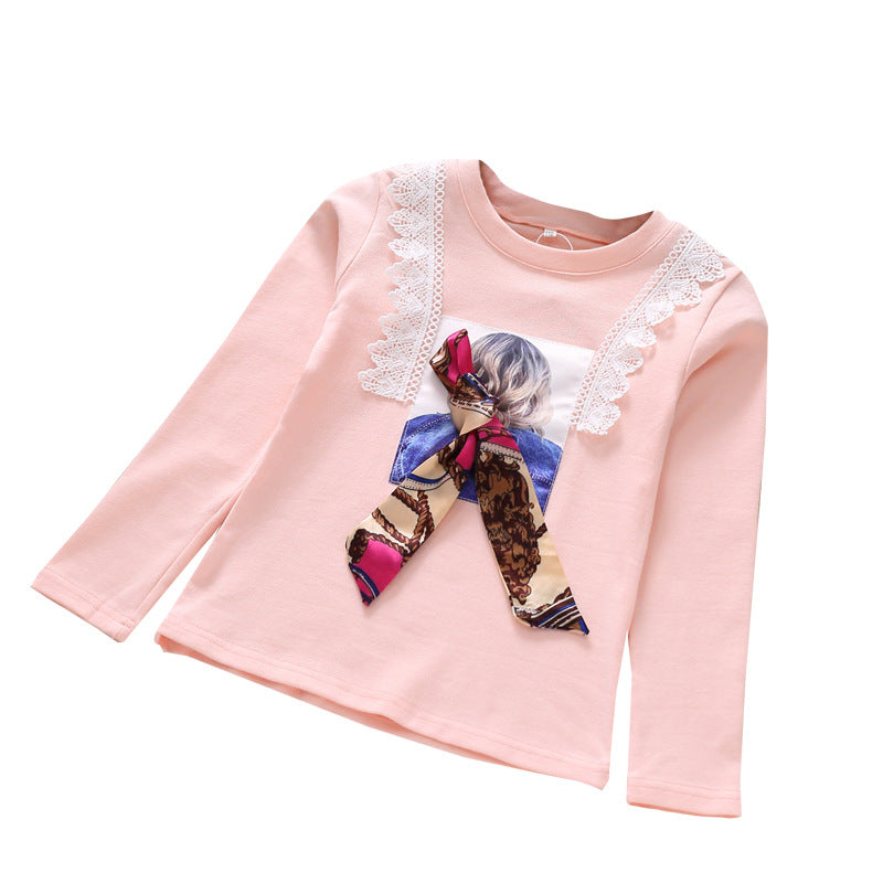 Girl's long-sleeve shirt with playful lace trim and trendy bow detail Mune Fashion