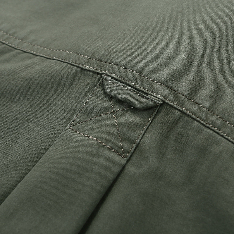 Men's Cotton Utility Shirt with Snap Button Chest Pockets and Stand Collar Mune Fashion