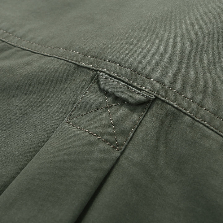 Men's Cotton Utility Shirt with Snap Button Chest Pockets and Stand Collar Mune Fashion