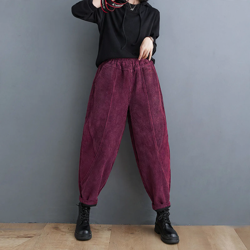 Padded corduroy harem pants, loose fit, women