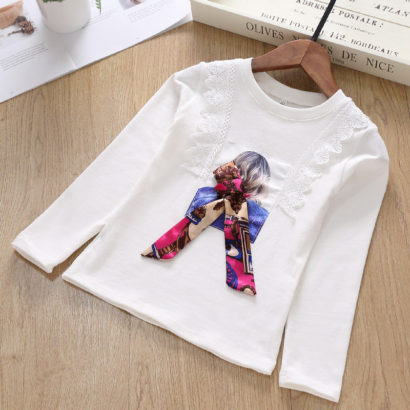 Girl's long-sleeve shirt with playful lace trim and trendy bow detail Mune Fashion