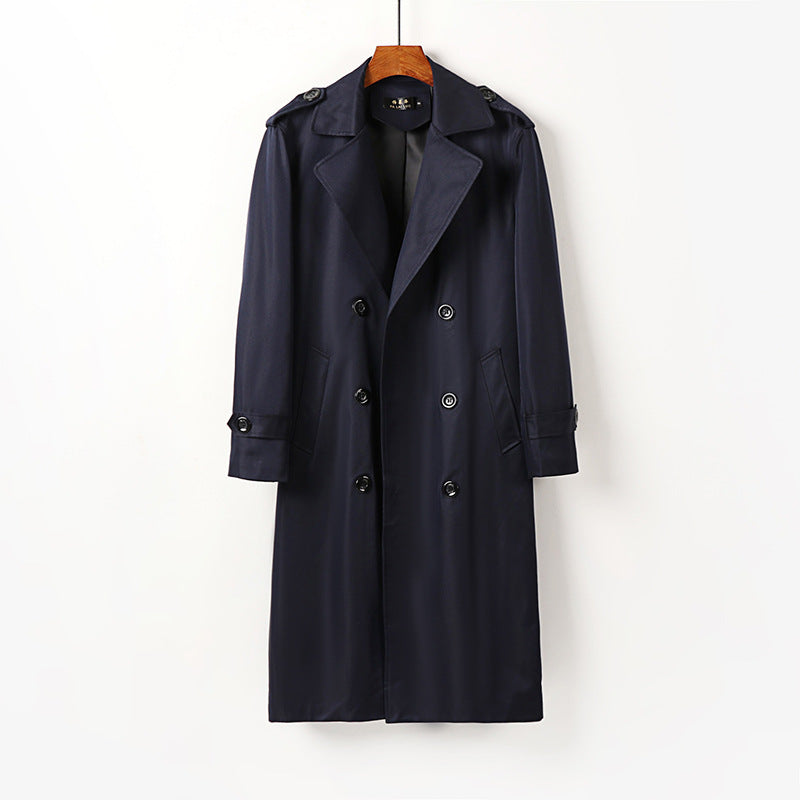Men's Water-Repellent Double-Breasted Trench Coat with Tie Belt and Epaulettes Mune Fashion