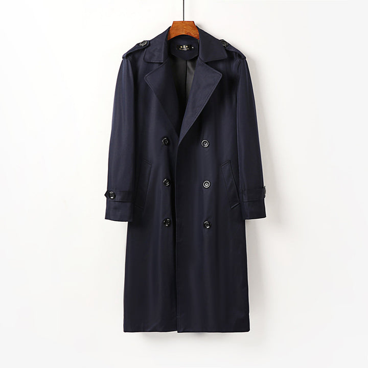Men's Water-Repellent Double-Breasted Trench Coat with Tie Belt and Epaulettes Mune Fashion