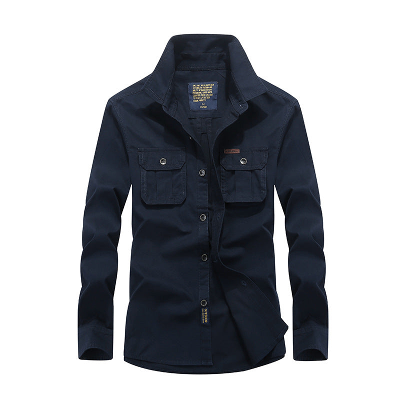 Men's Cotton Utility Shirt with Snap Button Chest Pockets and Stand Collar Mune Fashion