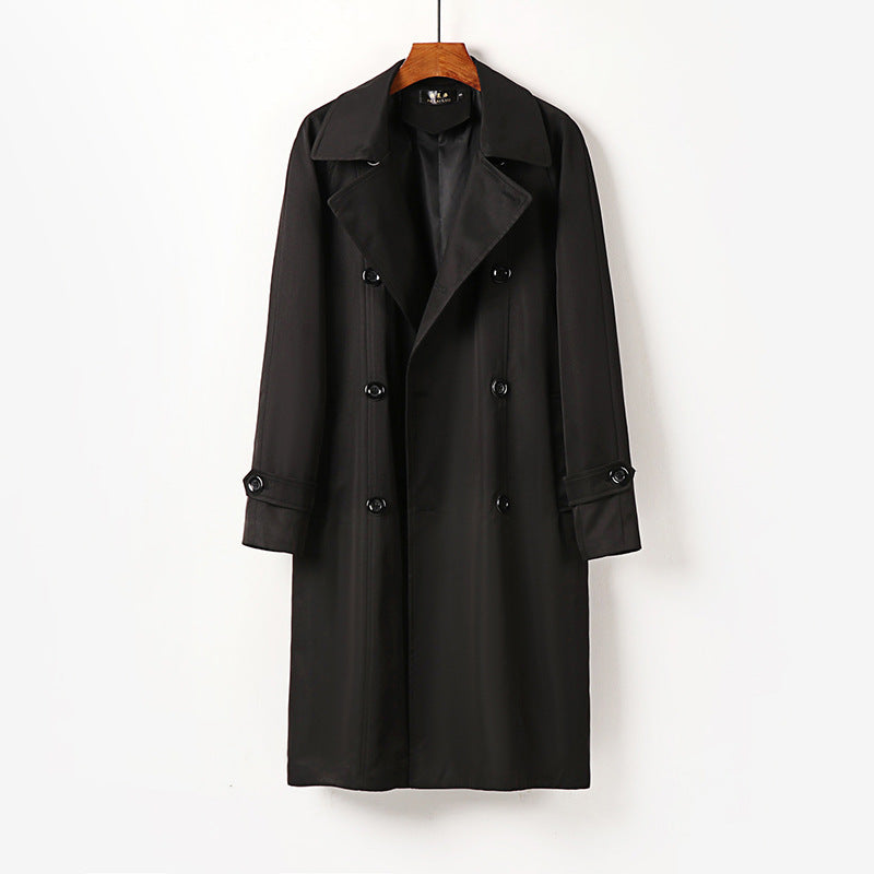 Men Water-Repellent Double-Breasted Trench Coat with Wide Lapels and Knee-Length Mune Fashion