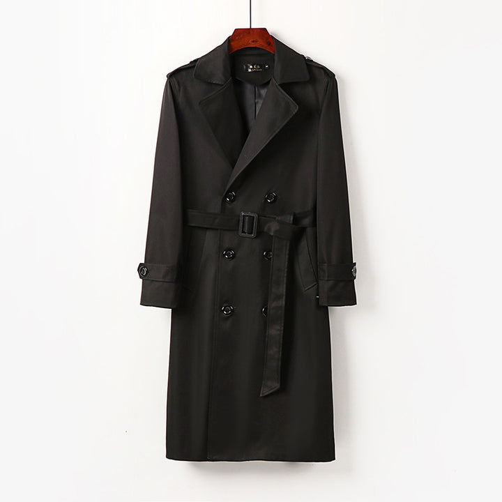 Men's Water-Repellent Double-Breasted Trench Coat with Tie Belt and Epaulettes Mune Fashion