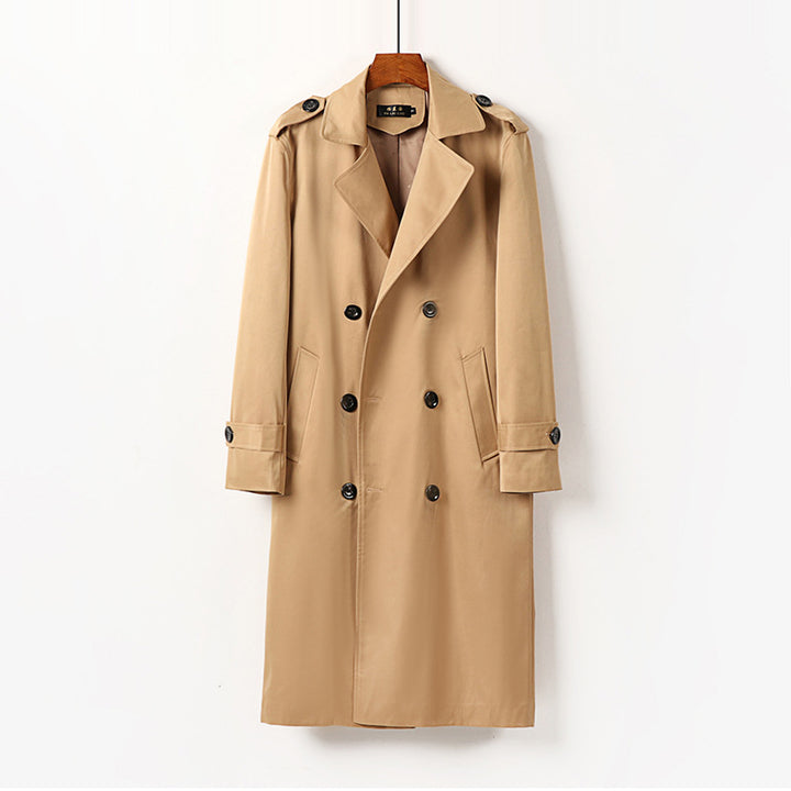 Men's Water-Repellent Double-Breasted Trench Coat with Tie Belt and Epaulettes Mune Fashion