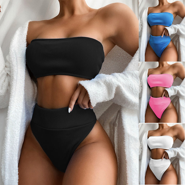 Ladies bandeau bikini set with high waist and textured design Mune Fashion