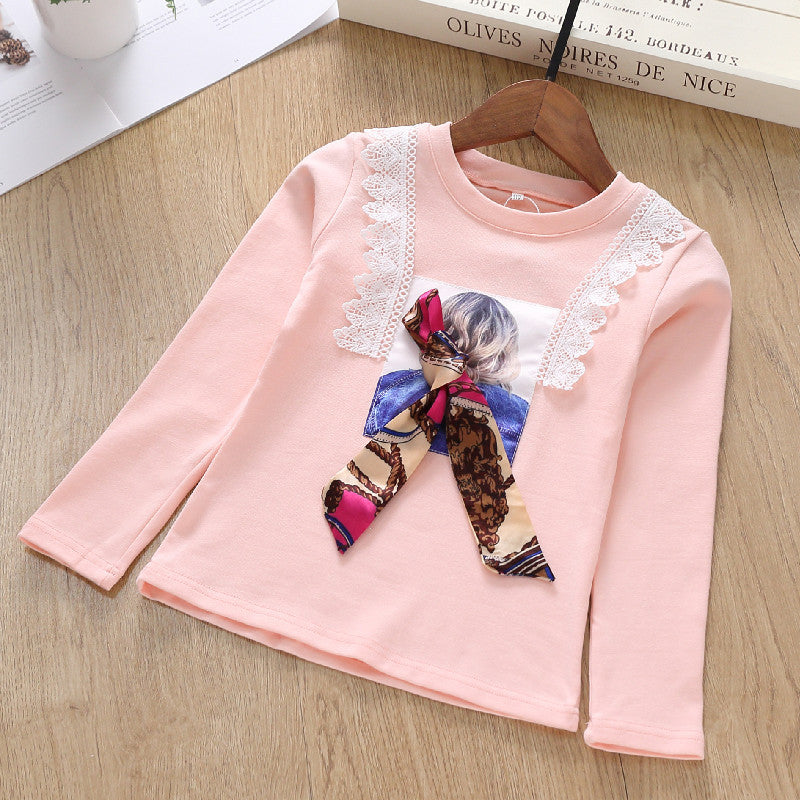 Girl's long-sleeve shirt with playful lace trim and trendy bow detail Mune Fashion
