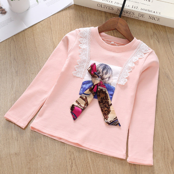 Girl's long-sleeve shirt with playful lace trim and trendy bow detail Mune Fashion