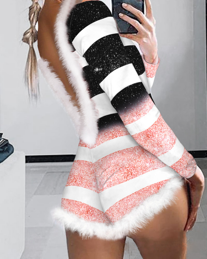 Mune | Christmas Floral Sexy Body Tight Jumpsuit Shorts