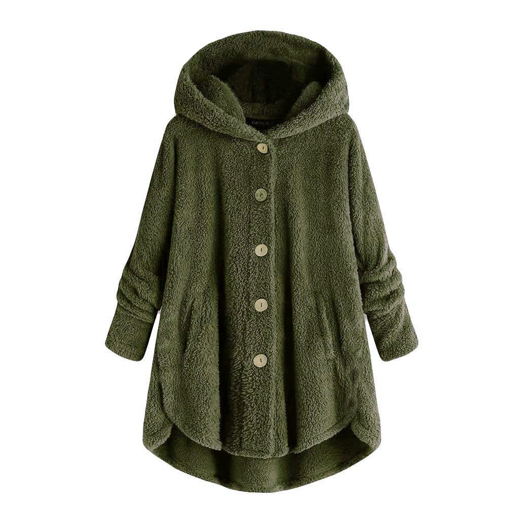 Ladies plush jacket with button placket, asymmetrical