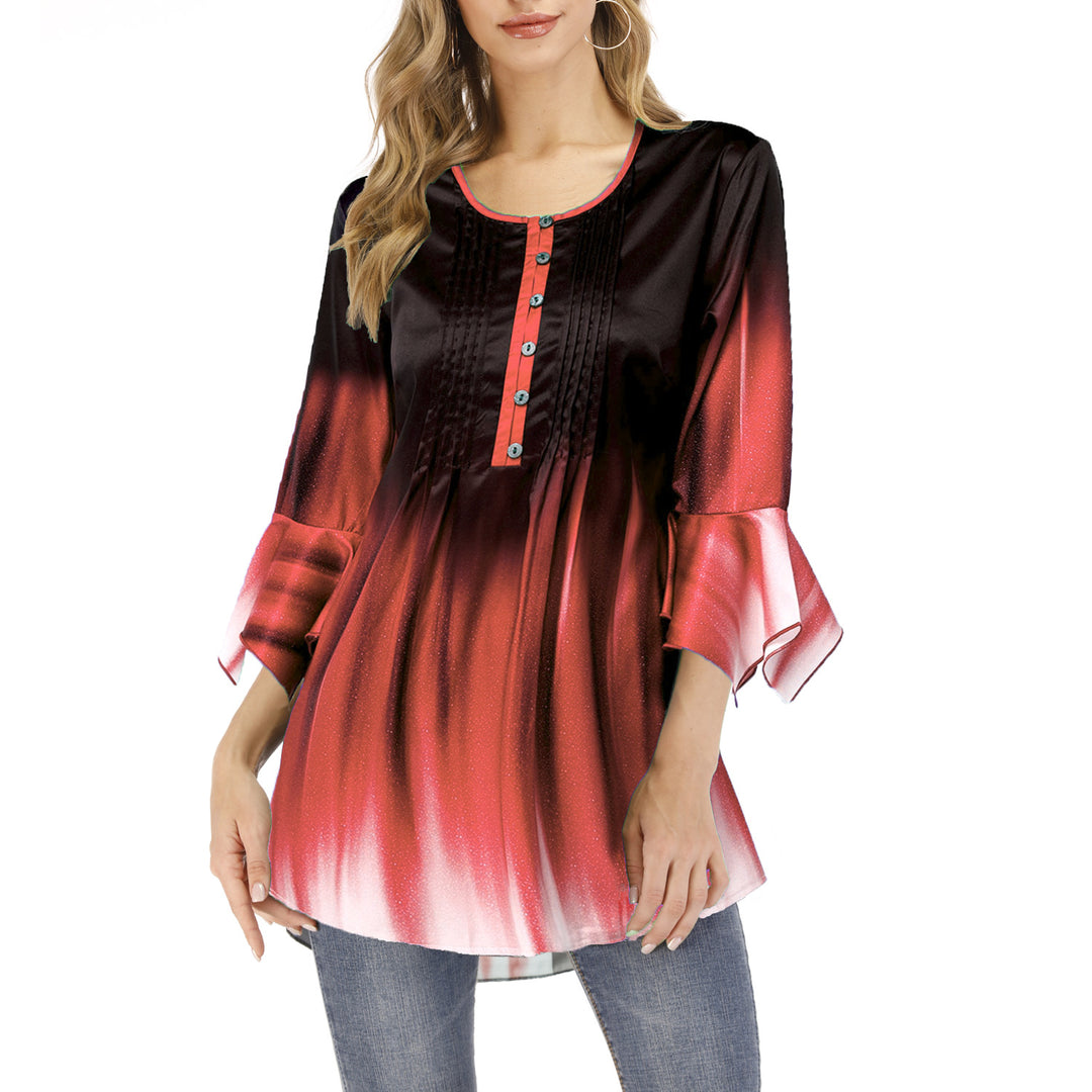 Women's tunic blouse with tucks, slit button placket and bell sleeves Mune Fashion