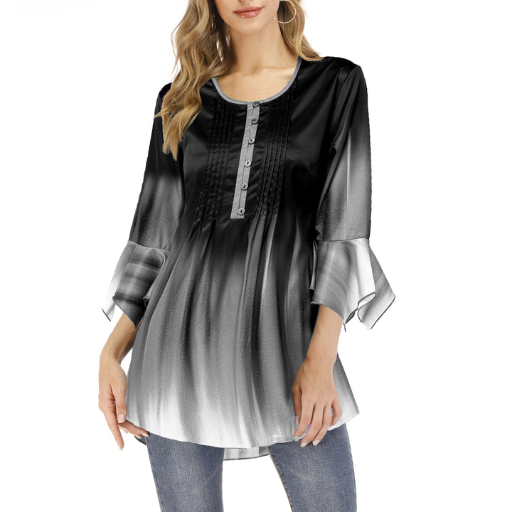 Women's tunic blouse with tucks, slit button placket and bell sleeves Mune Fashion