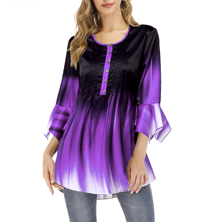 Women's tunic blouse with tucks, slit button placket and bell sleeves Mune Fashion