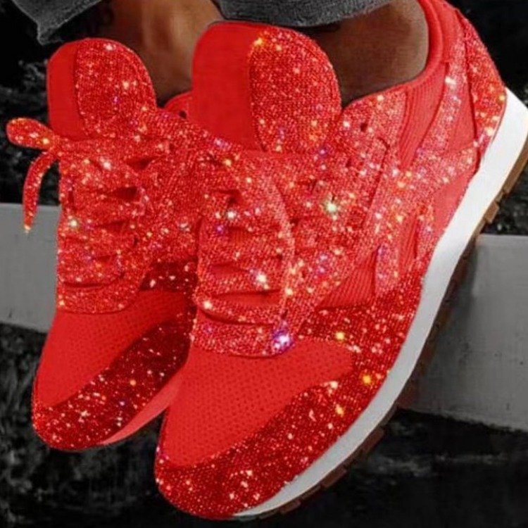 Women Rhinestone-Studded Retro Sneakers with Cushioned Sole Mune Fashion