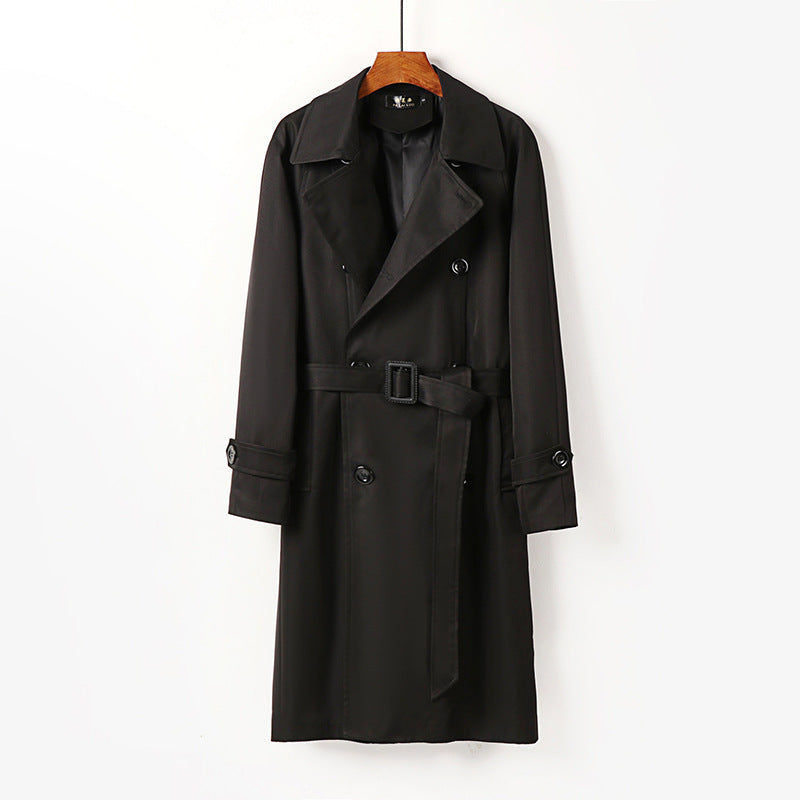 Men Water-Repellent Double-Breasted Trench Coat with Wide Lapels and Knee-Length Mune Fashion