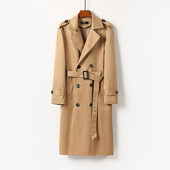 Men's Water-Repellent Double-Breasted Trench Coat with Tie Belt and Epaulettes Mune Fashion