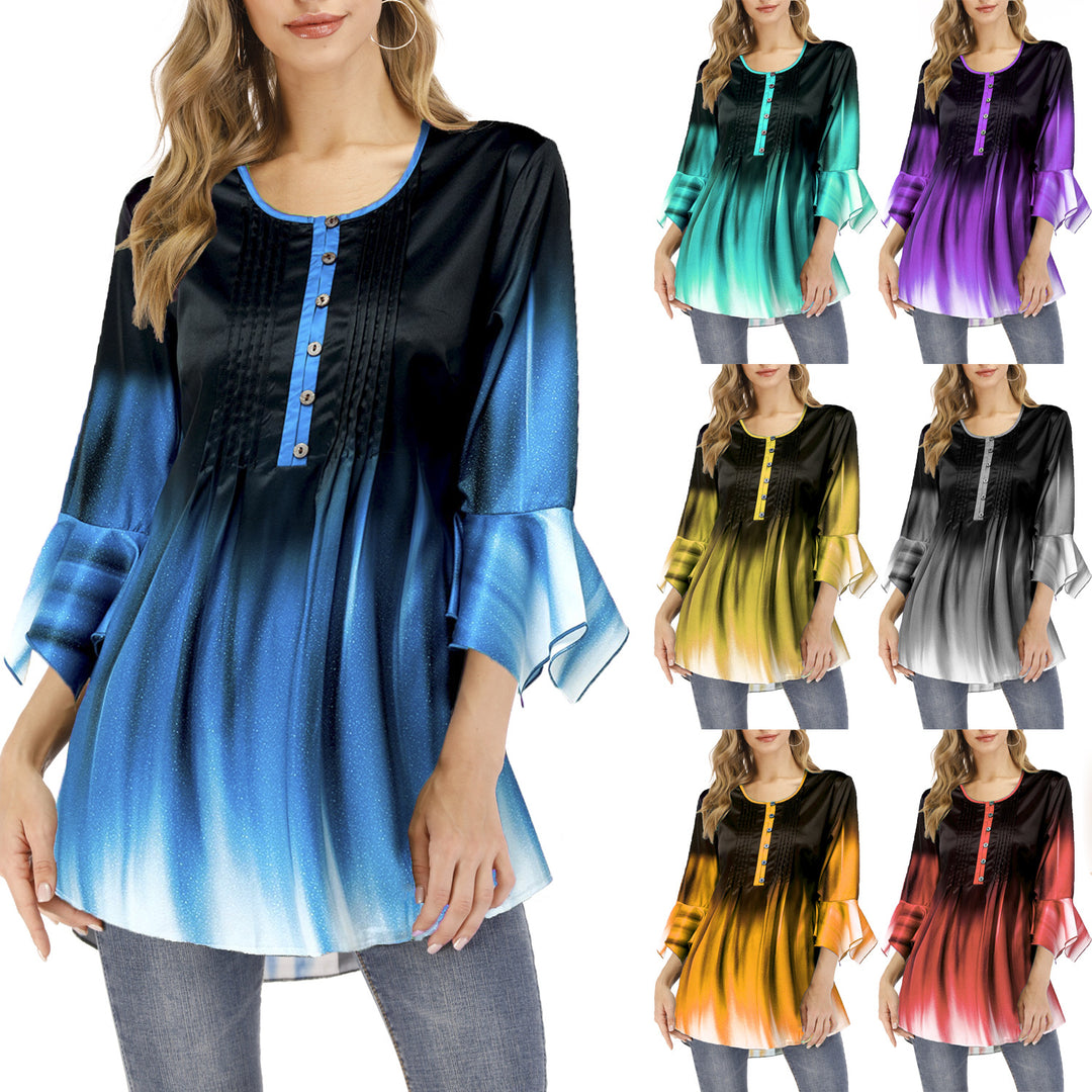 Women's tunic blouse with tucks, slit button placket and bell sleeves Mune Fashion