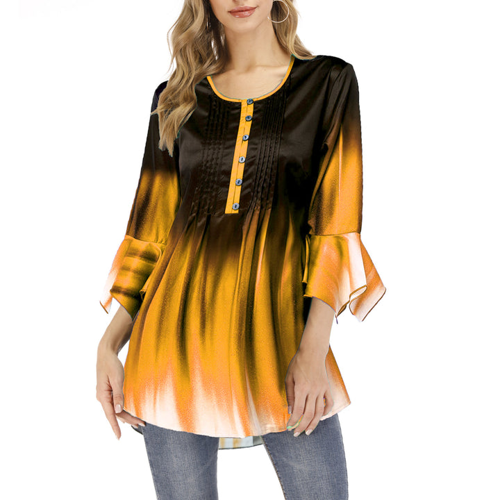 Women's tunic blouse with tucks, slit button placket and bell sleeves Mune Fashion