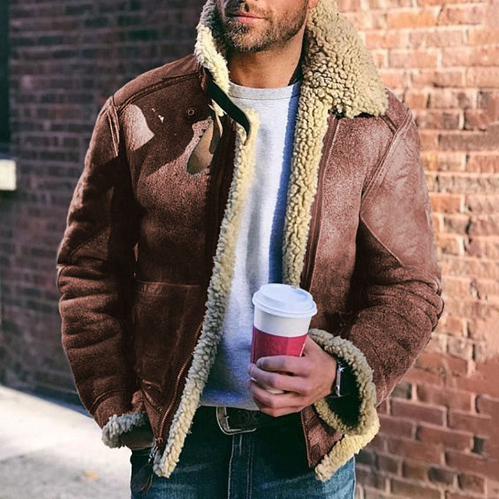 Men's pilot jacket with Sherpa lining and suede look Mune Fashion
