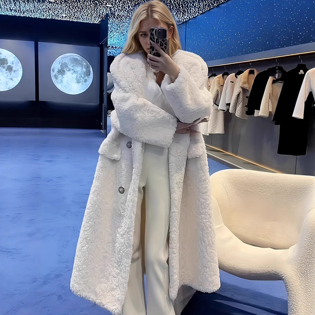 Long women's faux fur coat, casual fit