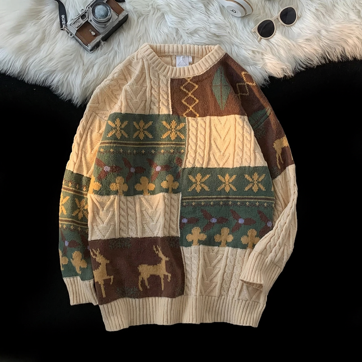Retro knit sweater with contrast pattern