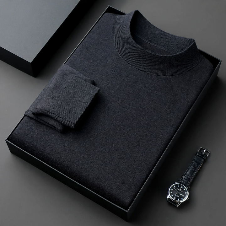 Men's pullover with stand-up collar, finely knitted