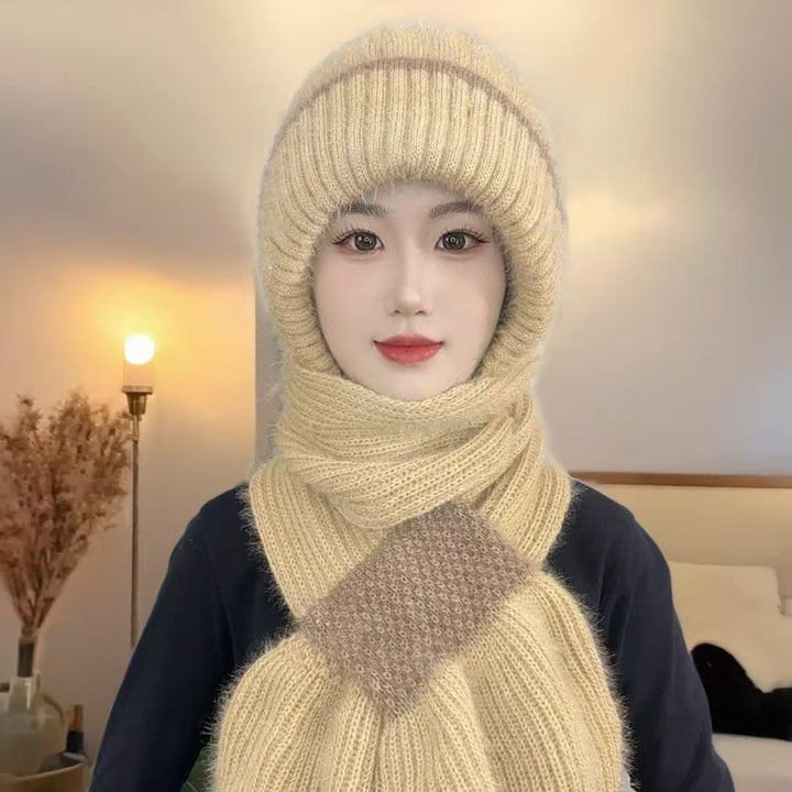 Knit hat and scarf set, lined, winter