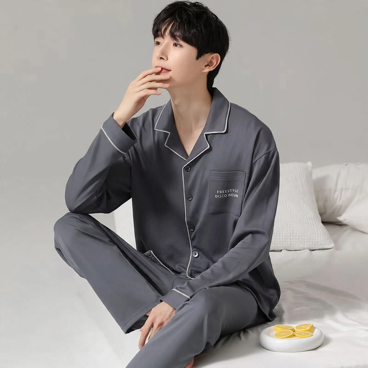 Men's pajamas, cotton, long-sleeved