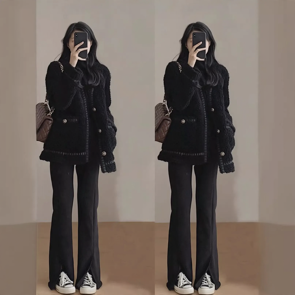 Sheepskin imitation coat, loose fit, padded