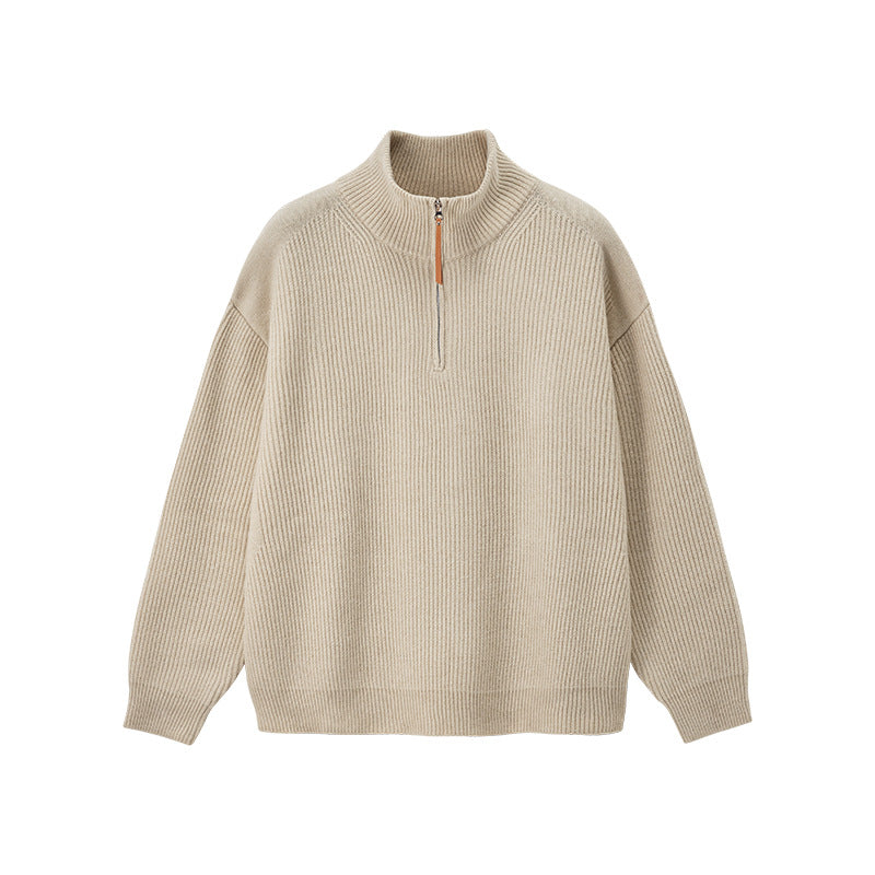 Men's knit pullover with half zipper