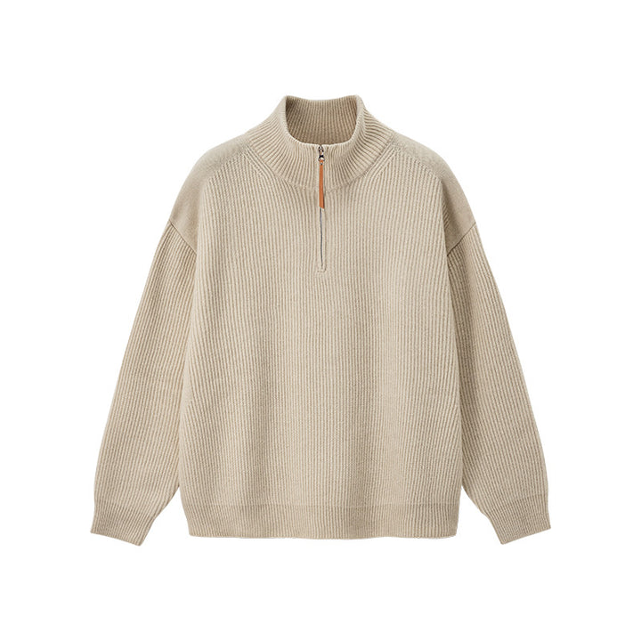 Men's knit pullover with half zipper
