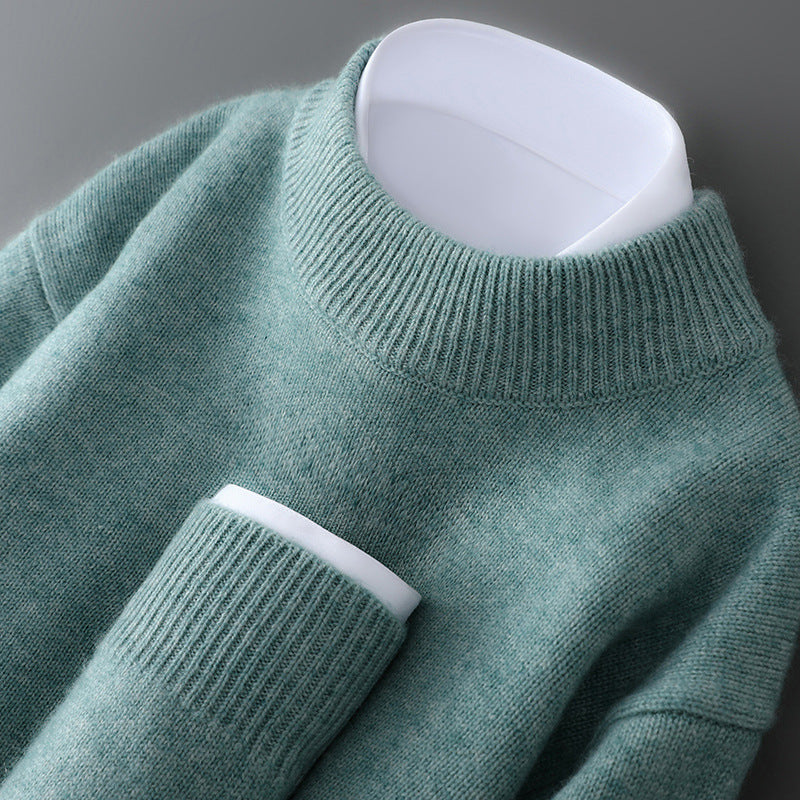 Men's wool sweater, half collar, knitted, loose