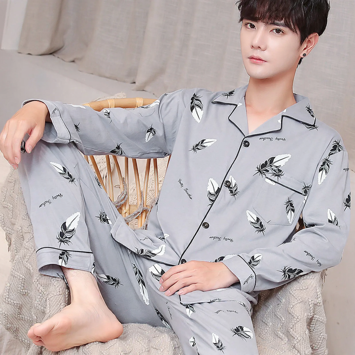 Men's pajamas made of pure cotton, loose fit