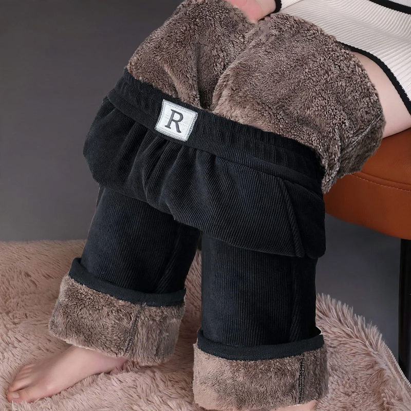 Padded corduroy wide pants for women, warm and straight