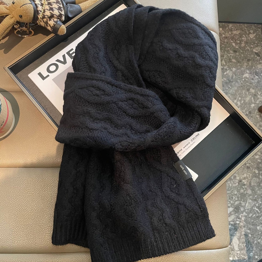 Merino wool scarf, cable pattern, 160x20cm
