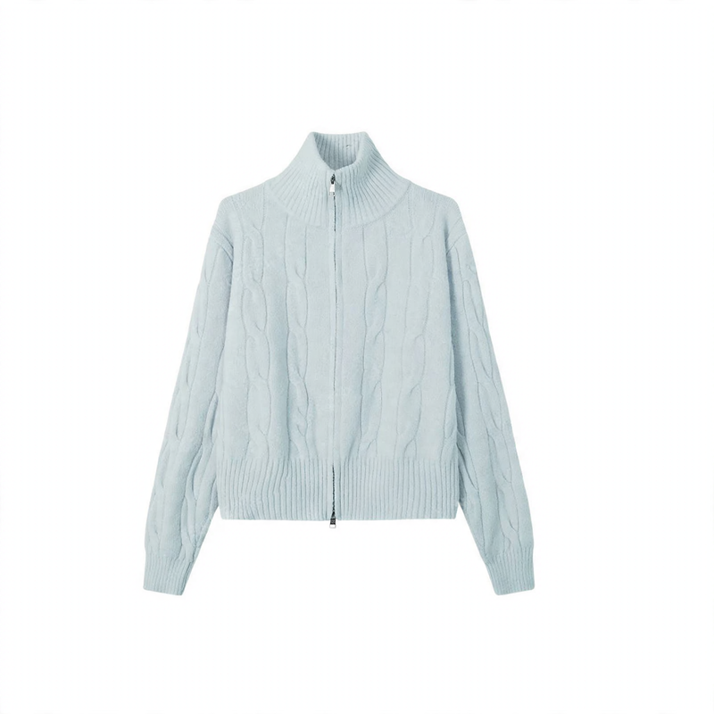 Women's cardigan with zipper and cable pattern