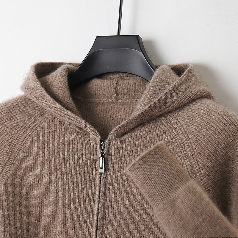 Men's hoodie cardigan, 100% wool