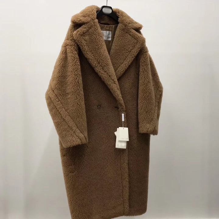 Long Teddy Coat with V-Neck